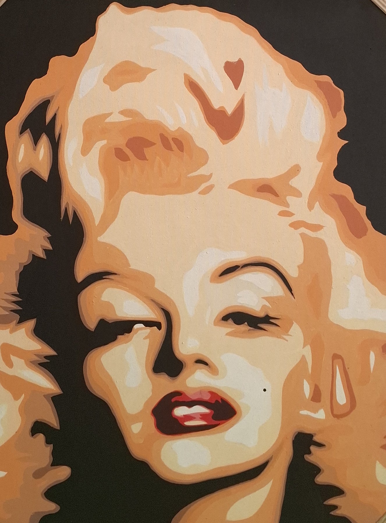 Stylized portrait of a famous actress with bold colors on a dark background