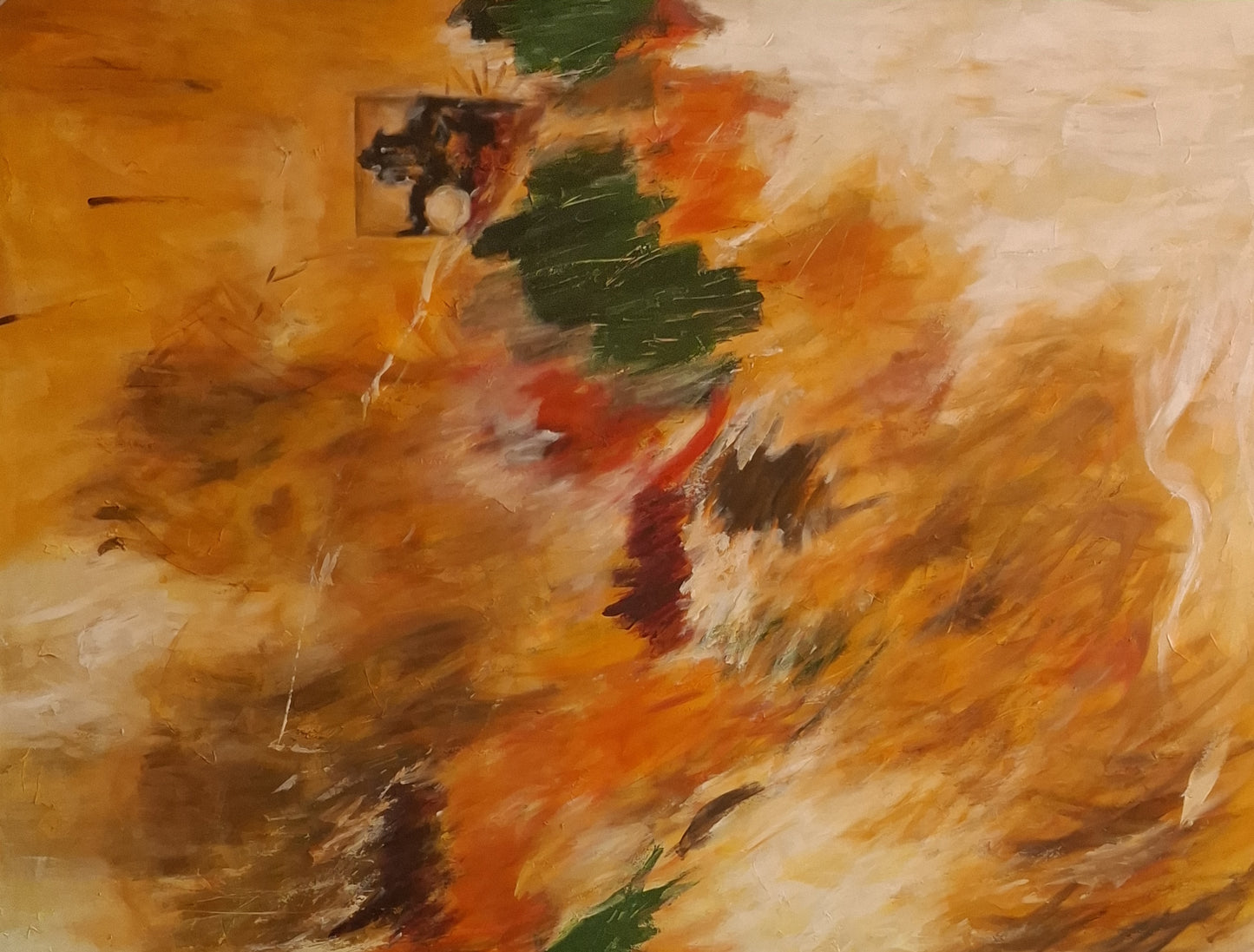 Abstract painting with warm colors and abstract shapes