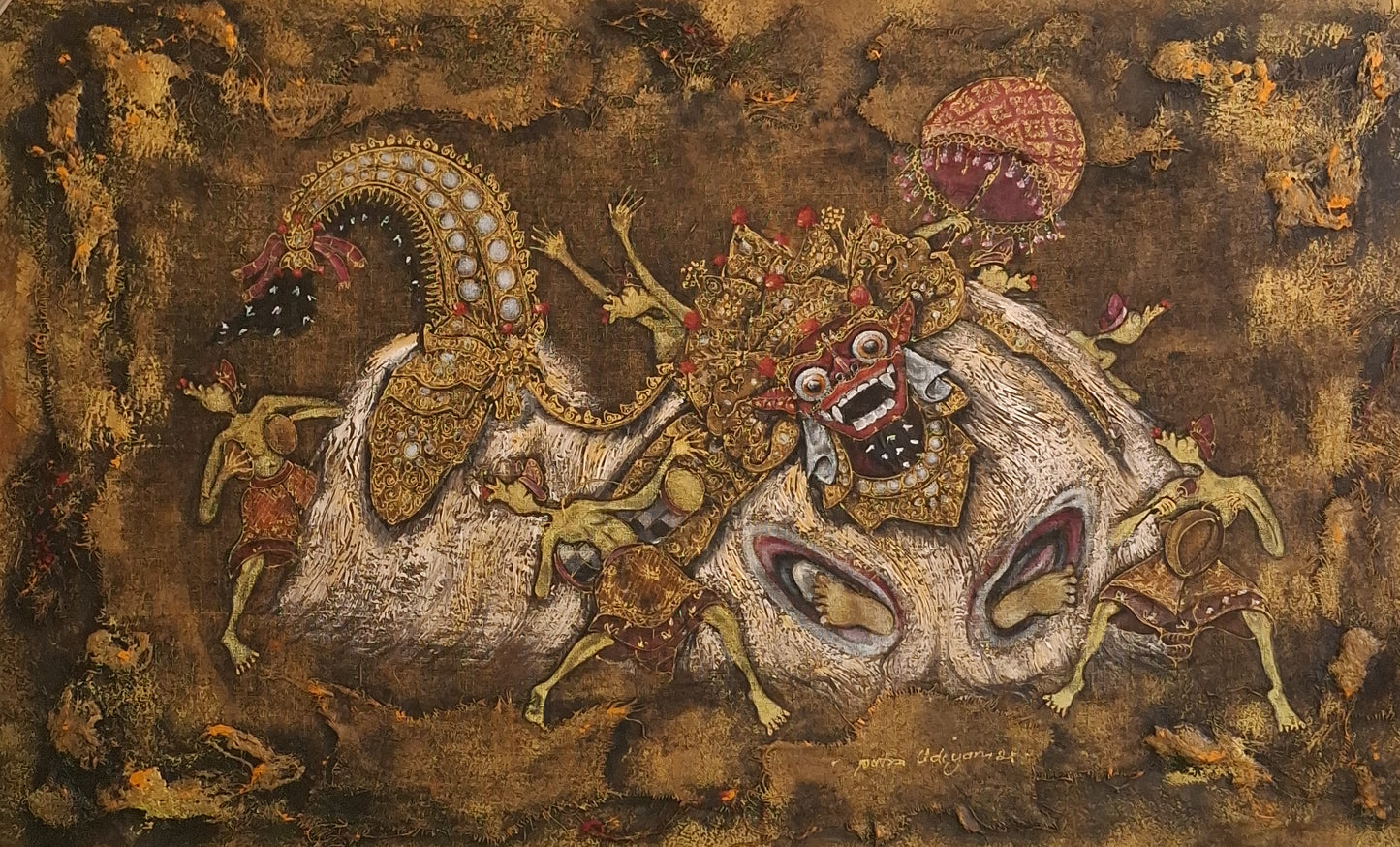 Artistic depiction of a creature with intricate details and a dark, textured background