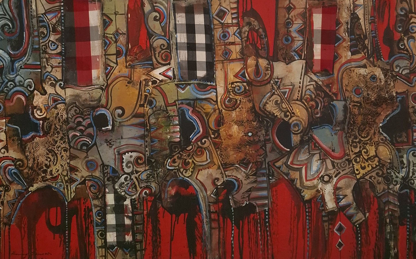 Abstract art with geometric patterns and vibrant colors