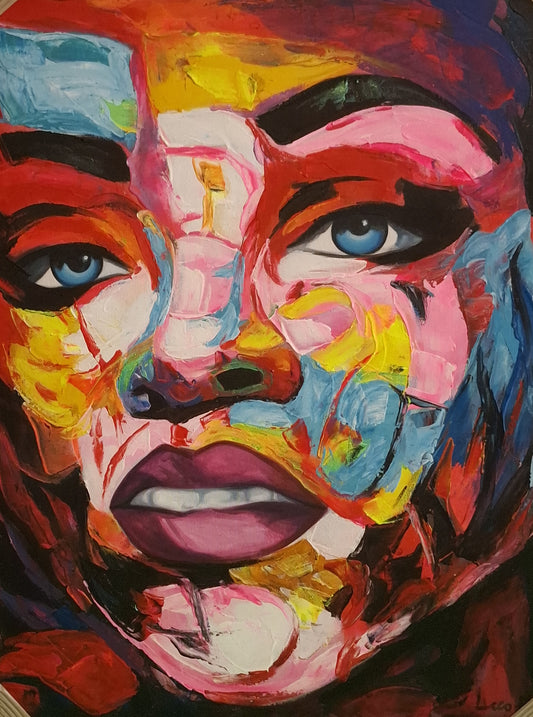 Colorful abstract painting of a face with vibrant colors