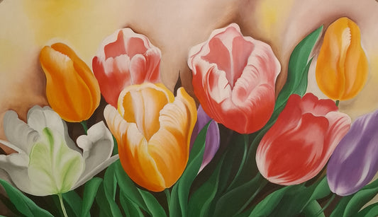 Colorful tulips on a textured background