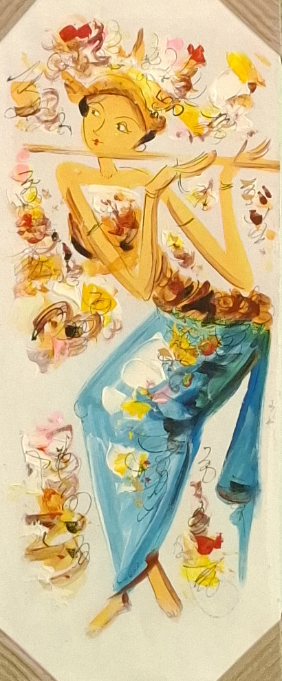 Colorful illustration of a character with flowers and butterflies