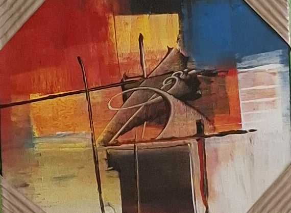 Abstract painting with geometric shapes and vibrant colors