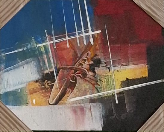 Abstract painting with a shoe on a colorful background