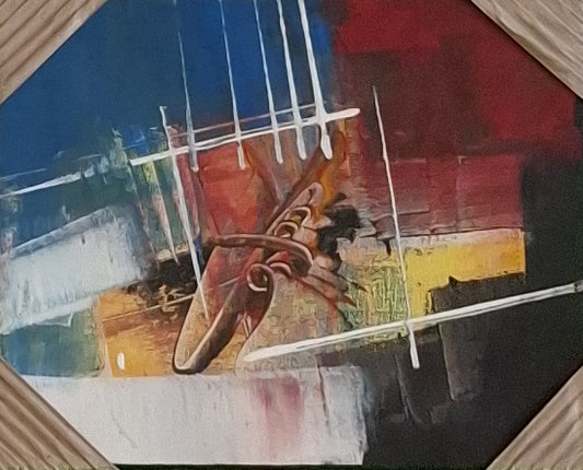 Abstract painting with a shoe on a colorful background