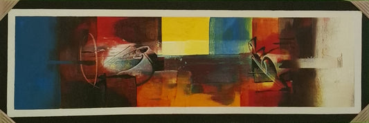 Abstract painting with geometric shapes and colors on a white background