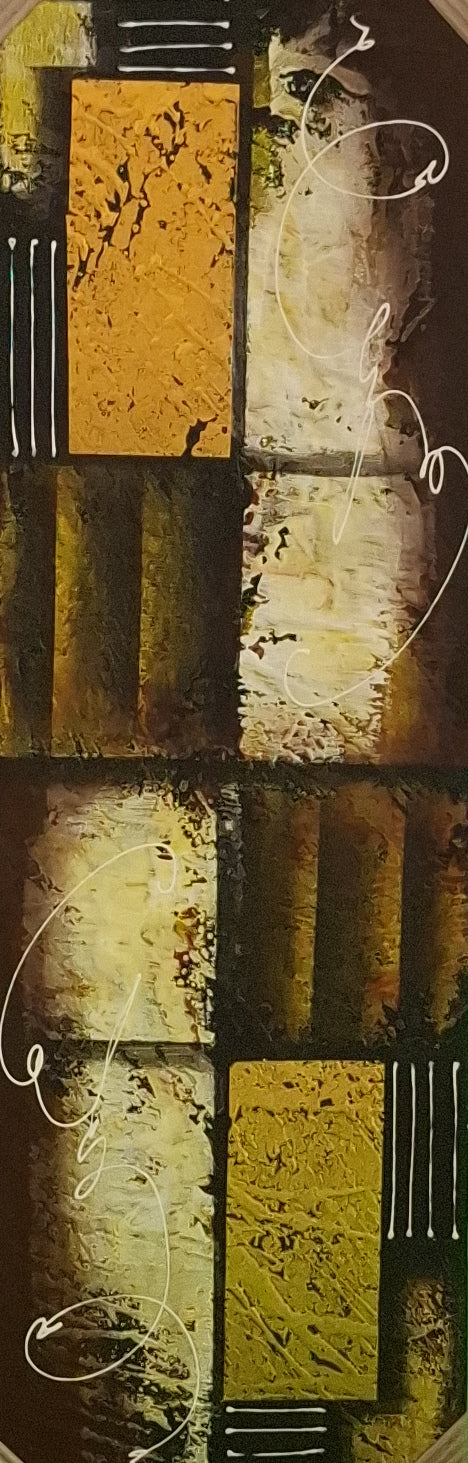 Abstract art piece with geometric shapes and earthy tones