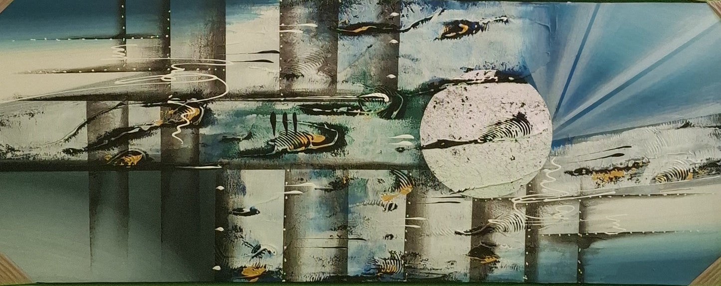 Abstract art piece with geometric shapes and patterns