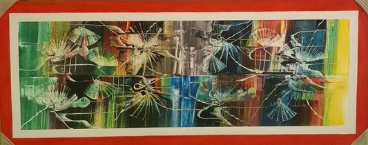 Colorful abstract artwork with a red border