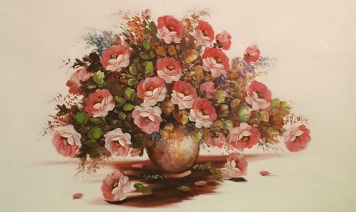 Vintage-style illustration of a bouquet of flowers in a vase on a light background