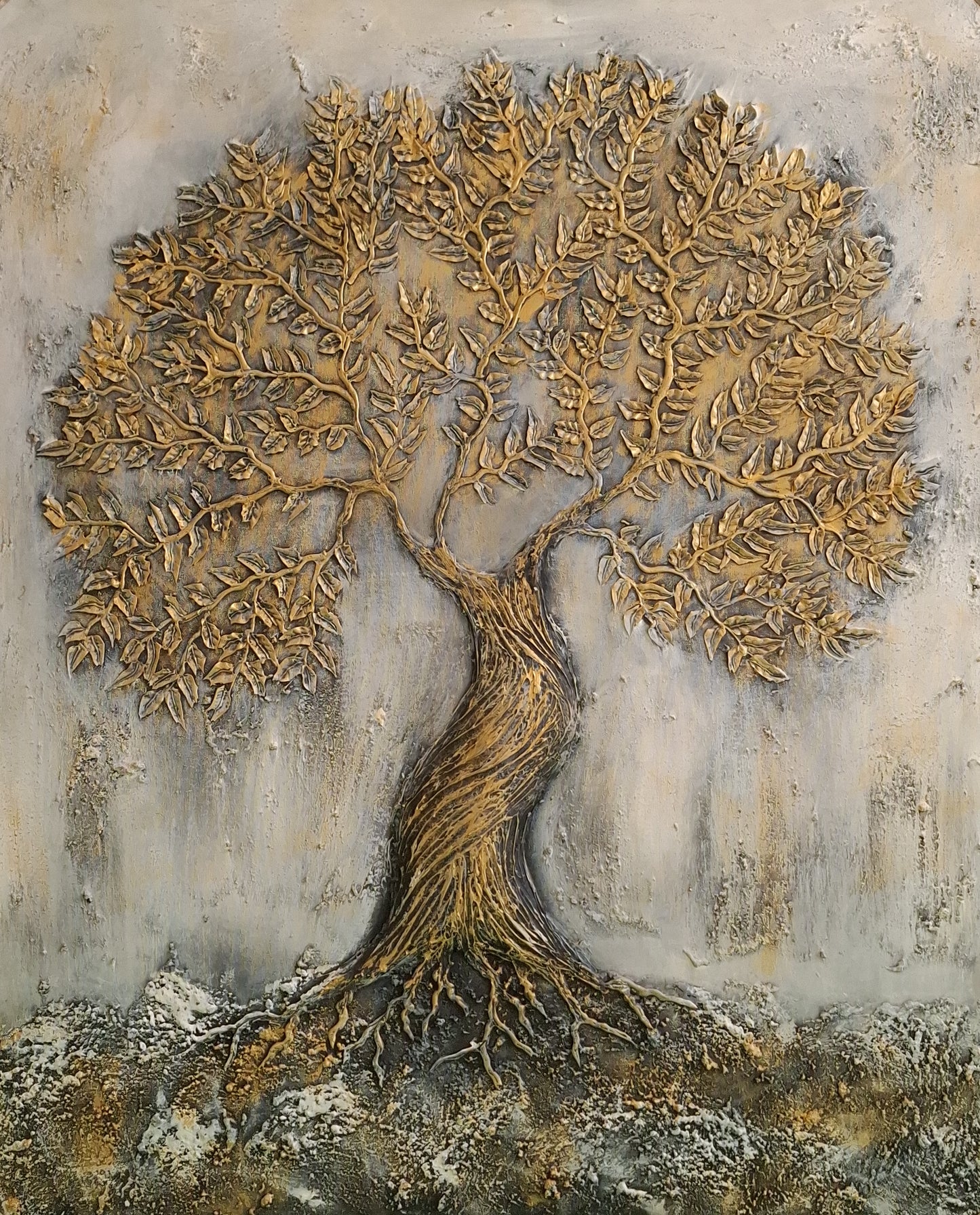Decorative wall art of a tree with textured background