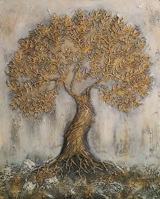 Decorative wall art of a tree with textured background